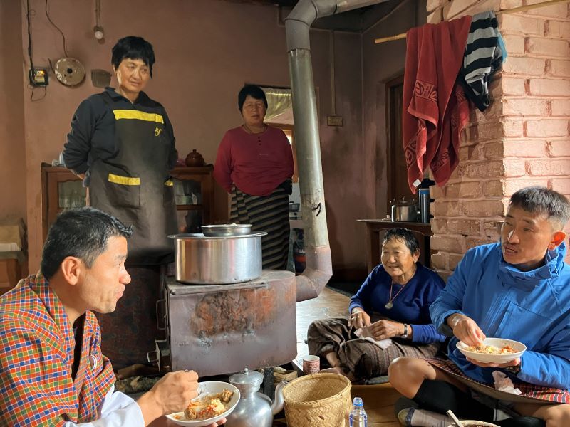 Extreme Nature Adventures in Bhutan enjoys lunch with local family